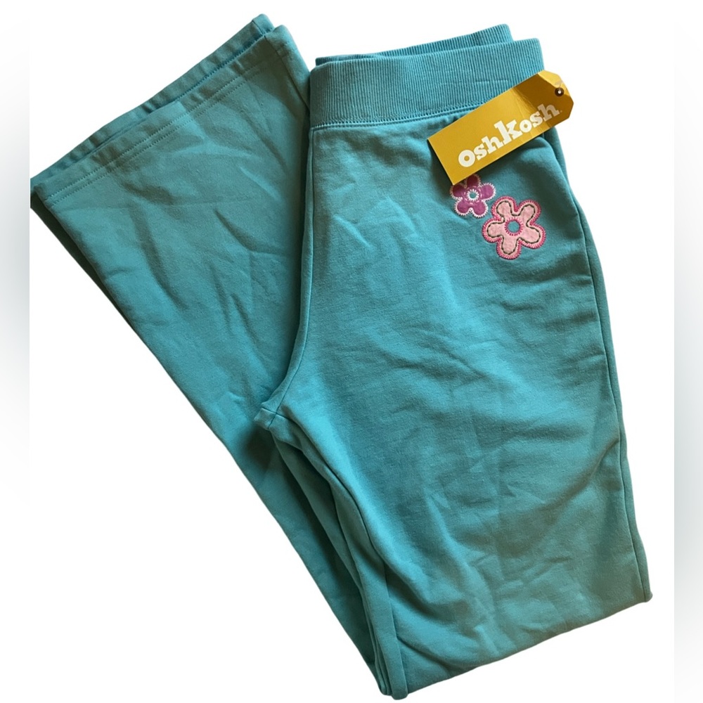 Oshkosh B’Gosh Light Blue Bell Bottom Sweat Pants With Flower Detail NWT 14/16